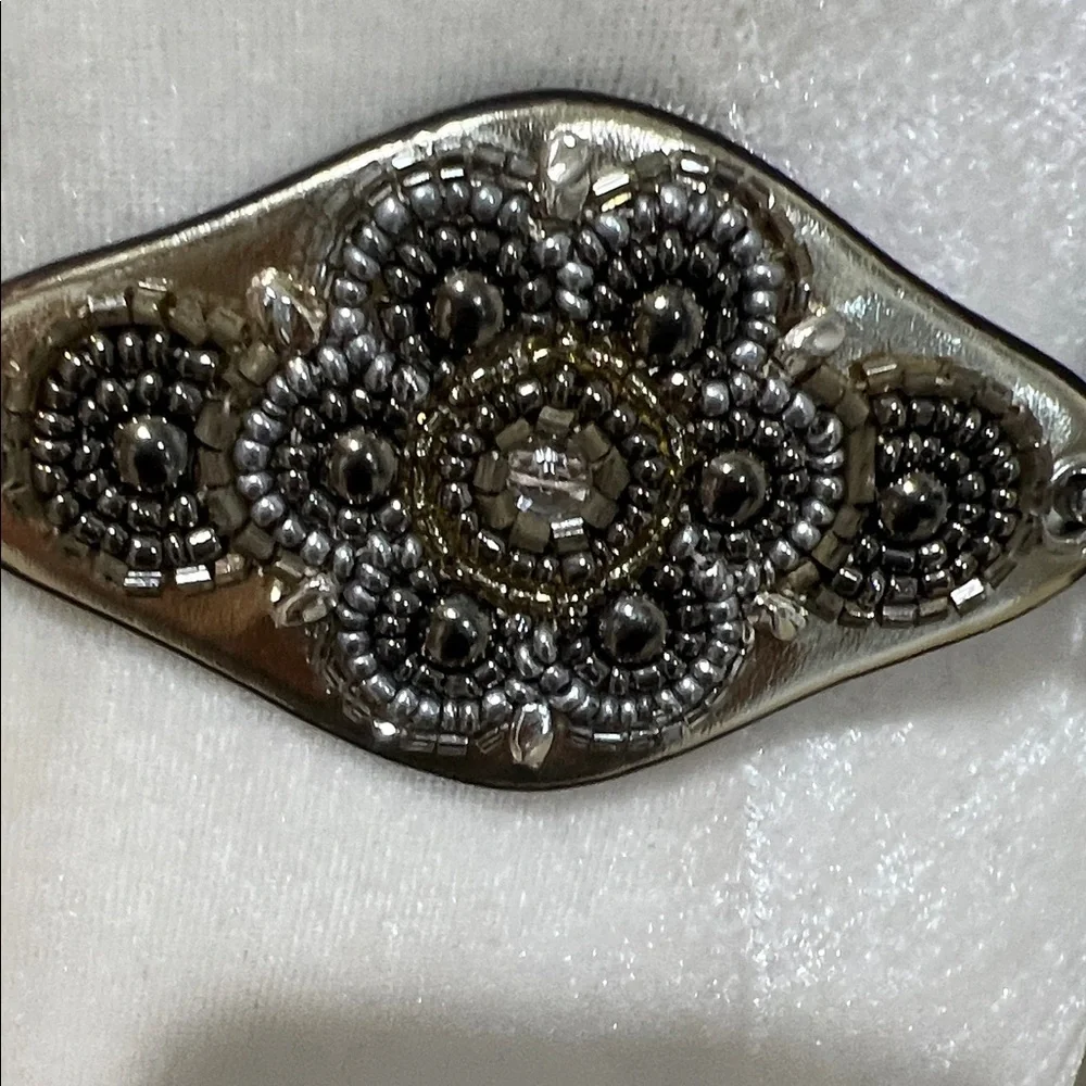 NWOT CHICO’S Beaded Gold Metallic Faux Leather and Silver Chain Belt - Picture 7 of 11